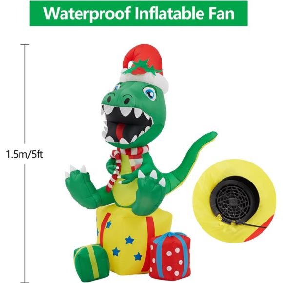 67710143.jpeg 5Ft Christmas Inflatable Outdoor Decor, Baby T-Rex  with Christmas Hat & Lights
